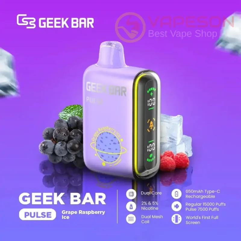 GEEK Bar Pulse 15000 Puffs Disposable Vape - Grape Raspberry Ice