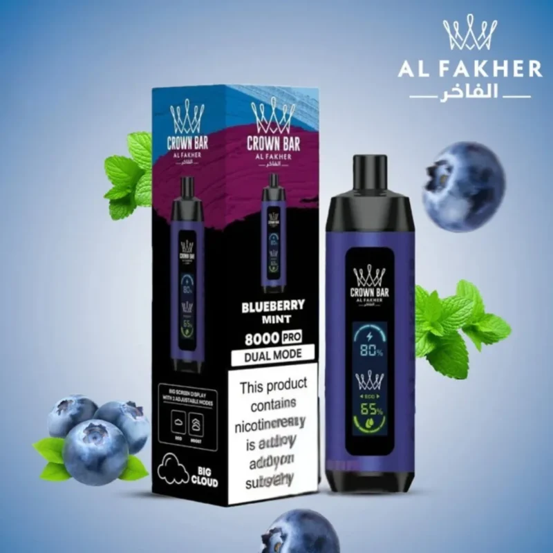 Al Fakher -Crown Bar Pro 8000 Puffs (Dual Mode) - Blue Berry Mint