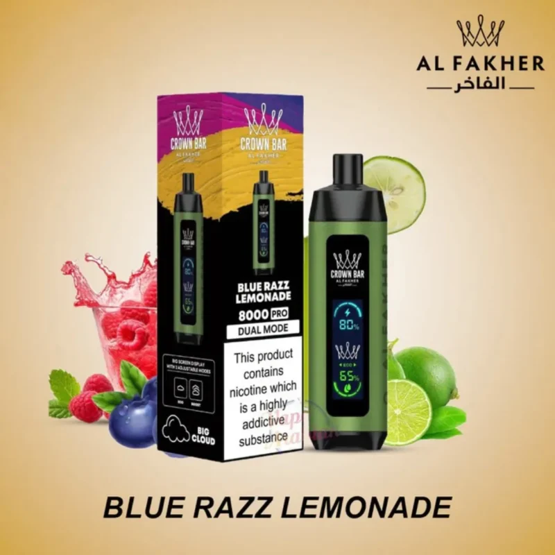 Al Fakher -Crown Bar Pro 8000 Puffs (Dual Mode) - Blue Razz Lemonade