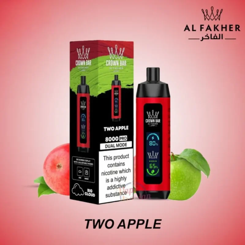 Al Fakher -Crown Bar Pro 8000 Puffs (Dual Mode) - Two Apple