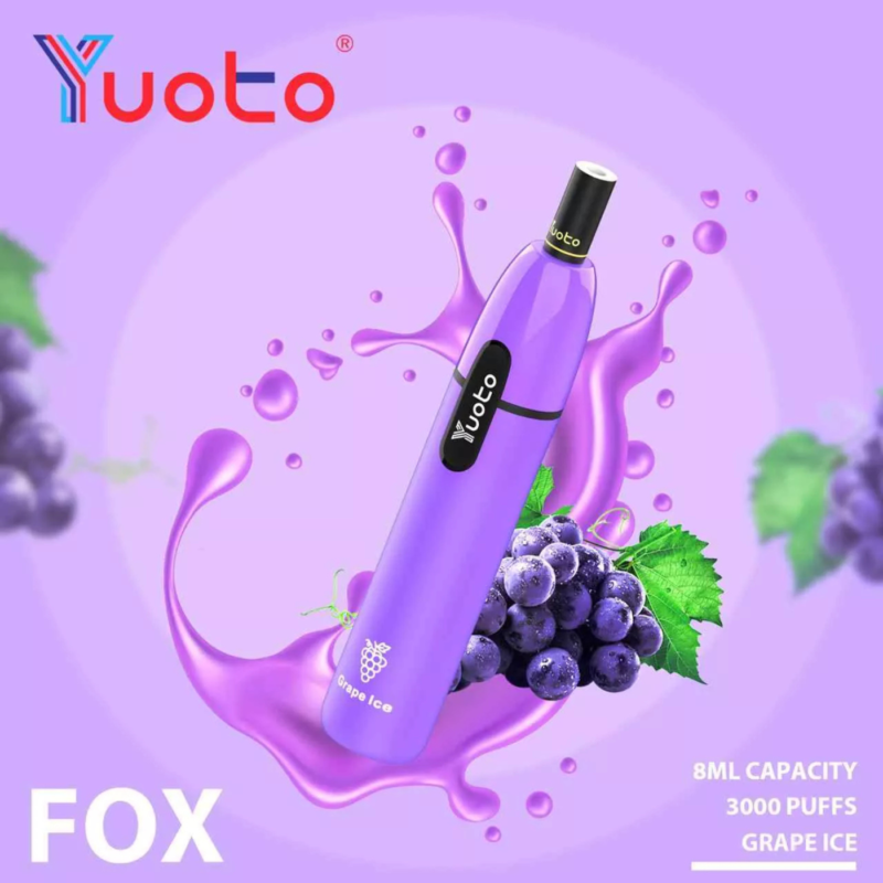 YUOTO Fox Disposable 5% 3000 Puffs Rechargeable Vape in Dubai - Grape Ice