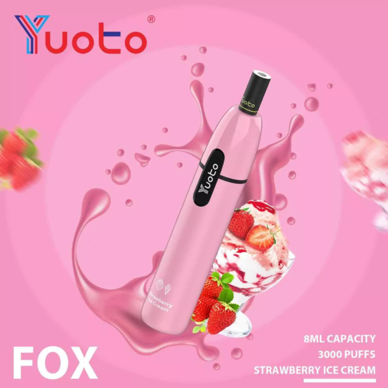 YUOTO Fox Disposable 5% 3000 Puffs Rechargeable Vape in Dubai - Strawberry Ice Cream